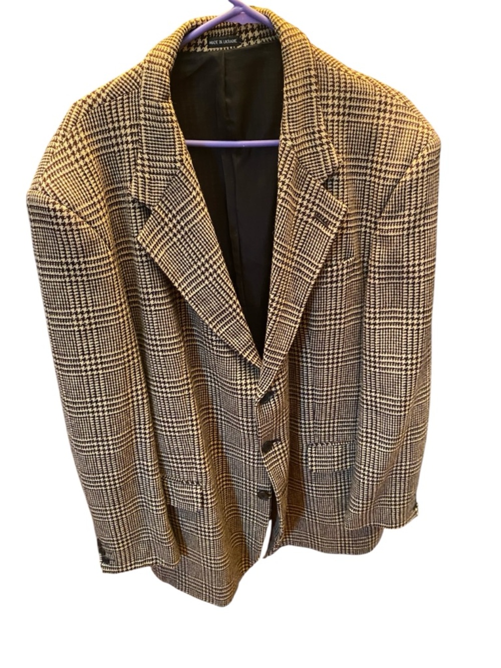 Giorgio Sant'Angelo Houndstooth Wool brown/tan Blazer - Black Lining size 46L